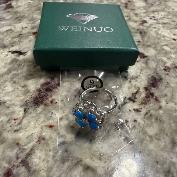 NEW Weinuo Silver and Blue Women's Anxiety Spinner Ring Size 9 - Picture 4 of 10